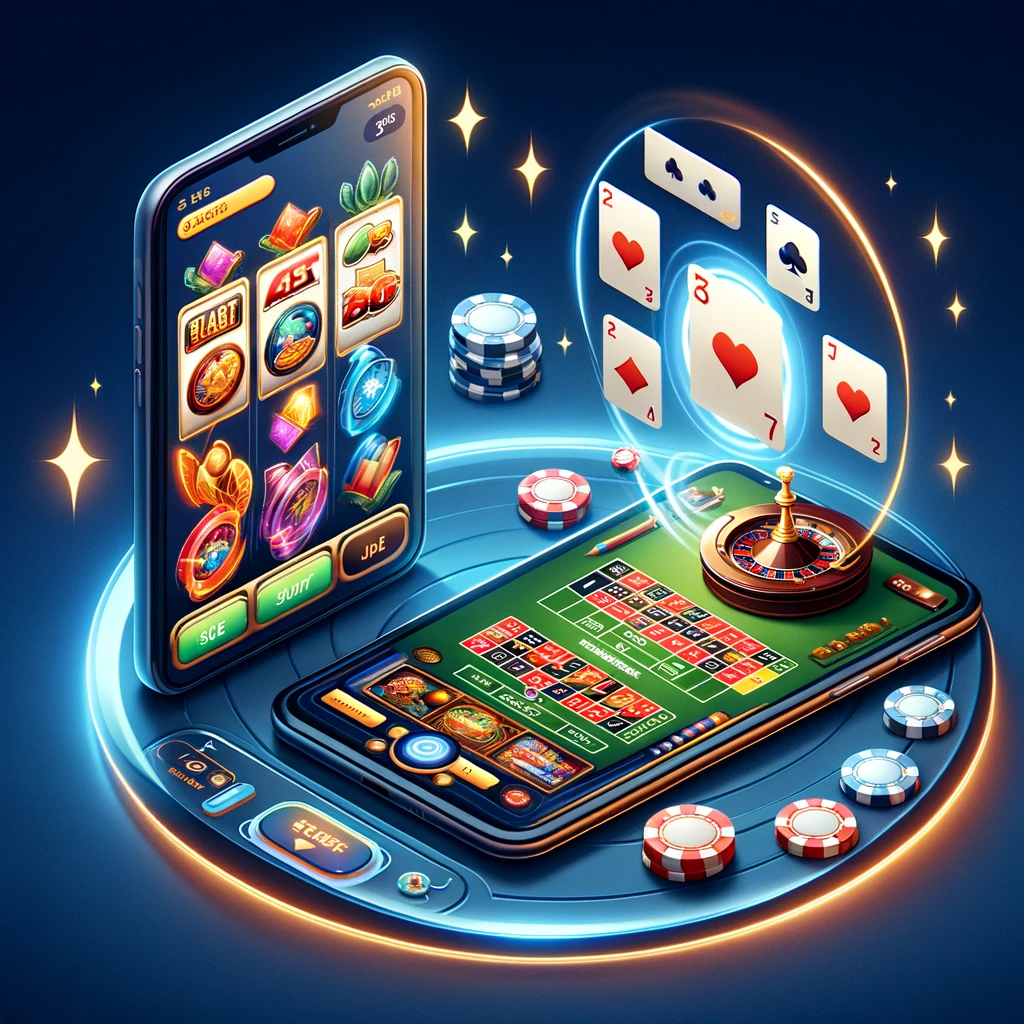 Mobilcasino illustration med slots och roulette, hitta bästa casinobonusen